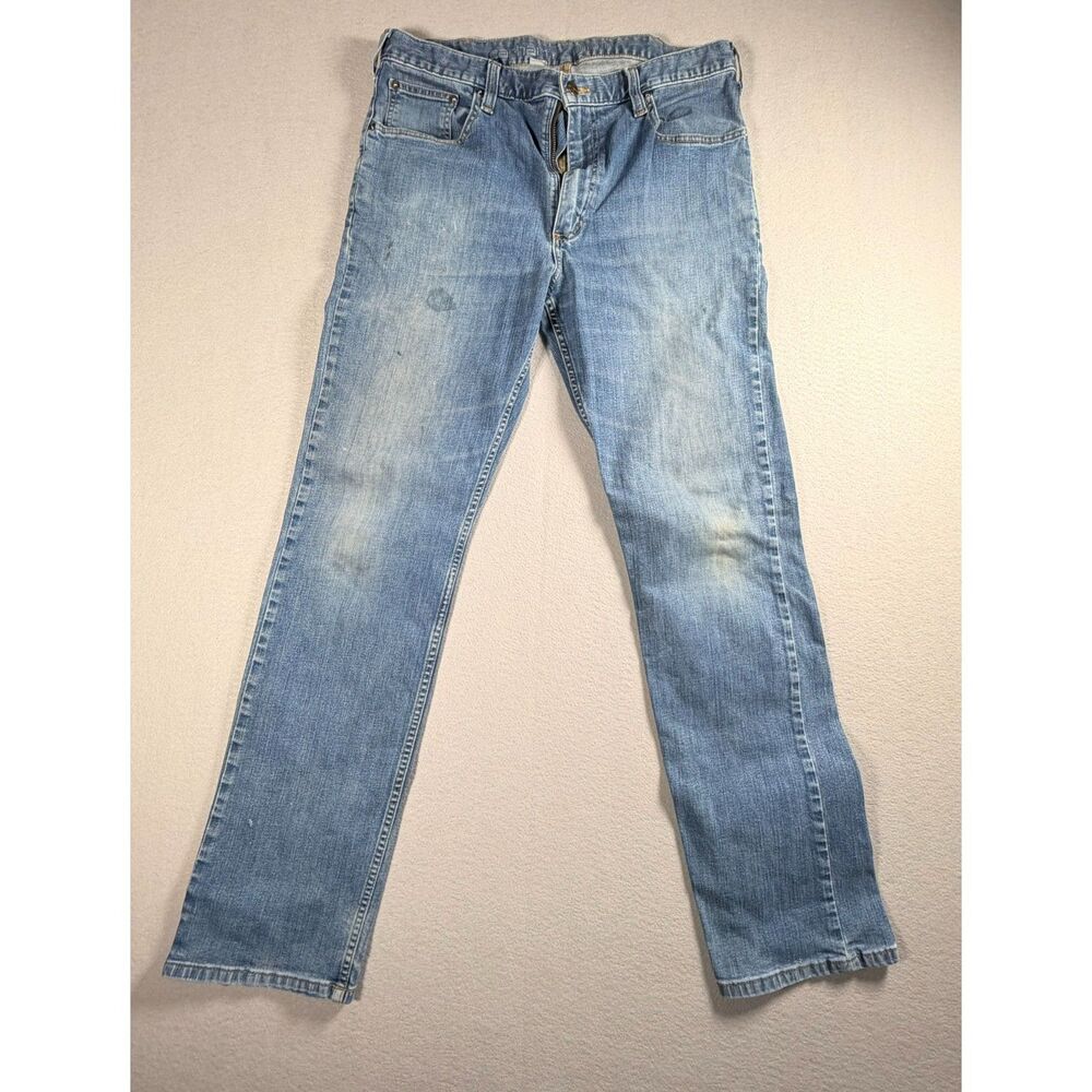 Men's Carhartt Medium Wash Straight Leg Jeans size 36x34 Faded Blue Denim